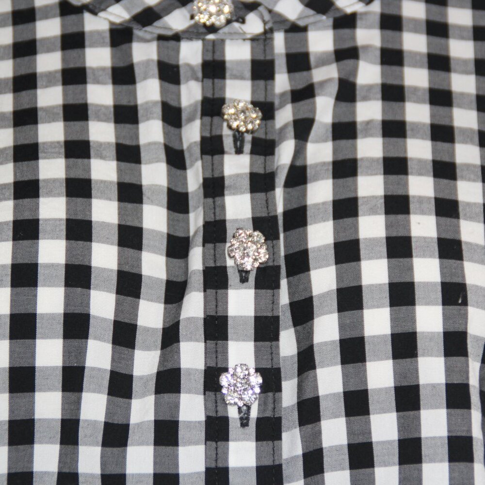 Talbot’s Black White Buffalo Plaid Tunic Rhinestone Buttons Size Med Band Collar - Picture 4 of 9
